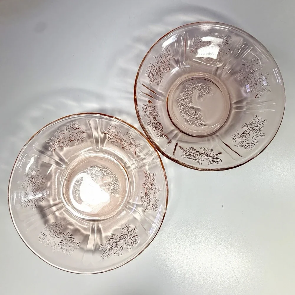 Federal Glass Sharon Cabbage Rose Pink Depression Glass 5